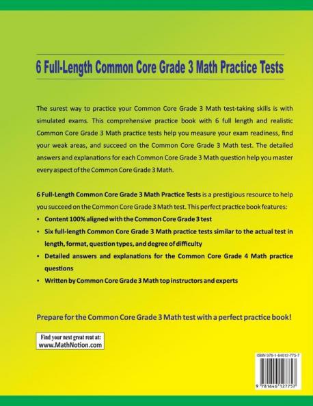 6 Full-Length Common Core Grade 3 Math Practice Tests: Extra Test Prep to Help Ace the Common Core Grade 3 Math Test
