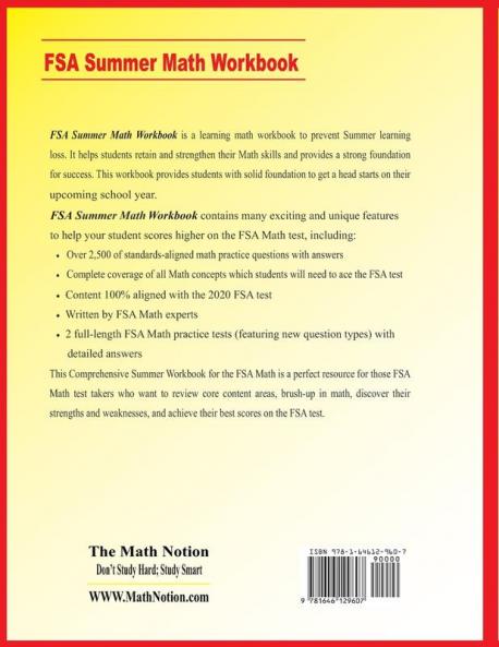 FSA Grade 6 Summer Math Workbook: Essential Summer Learning Math Skills plus Two Complete FSA Math Practice Tests