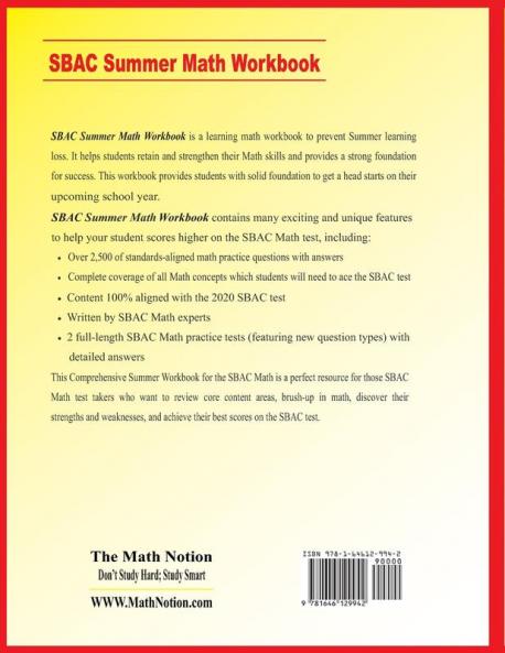 SBAC Grade 5 Summer Math Workbook: Essential Summer Learning Math Skills plus Two Complete SBAC Math Practice Tests