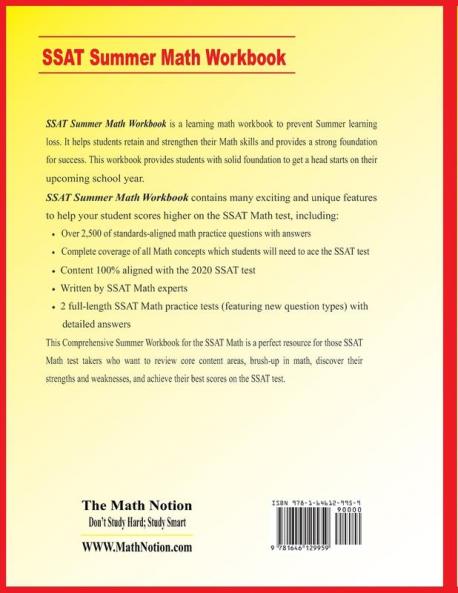 SSAT Lower Level Summer Math Workbook: Essential Summer Learning Math Skills plus Two Complete SSAT Lower Level Math Practice Tests