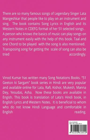 LATA Songs Western Notes: Lata Songs Lyrics in English and Western Notes of the Songs