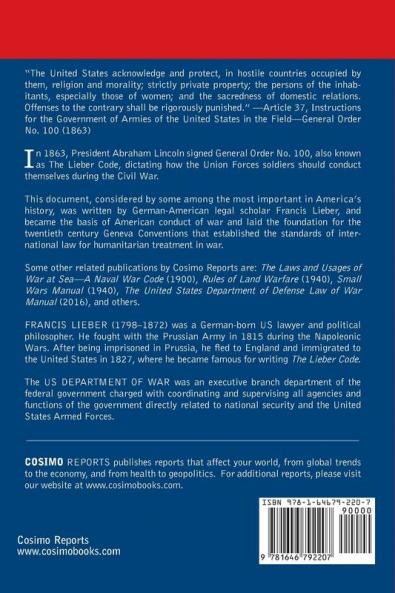 Instructions for the Government of Armies of the United States in the Field - General Order No. 100: The Lieber Code