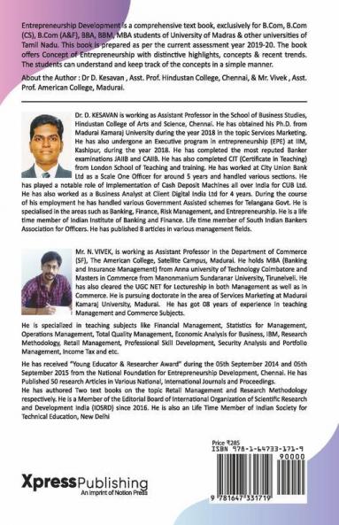 Entrepreneurship Development (Madras University) For B.Com Cs Aandf Ca Bba Bbm Mba Courses – University Of Madras And Other Universities.