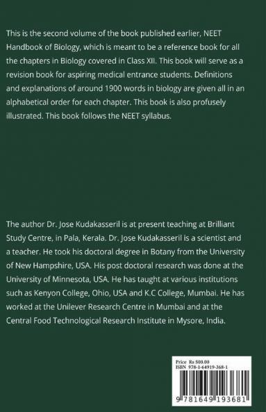 Neet Biology Handbook Volume Ii: (Class Xii Chapters)