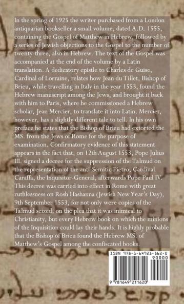 An Old Hebrew Text of St. Matthew's Gospel: Translated and with an Introduction Notes and Appendices