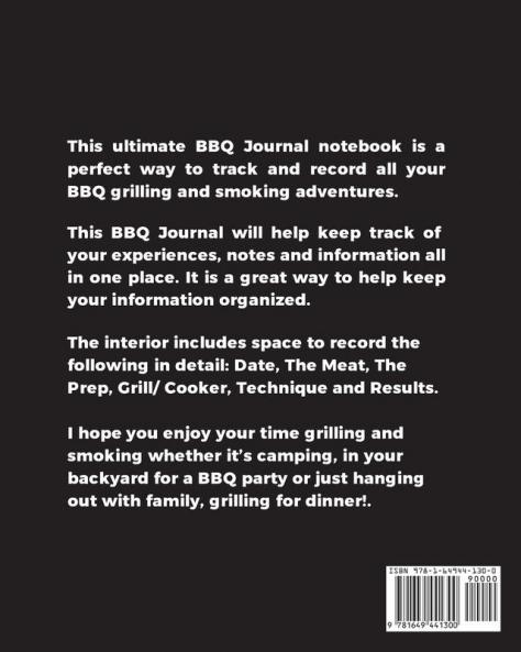BBQ Master BBQ Journal: Grill Recipes Log Book Favorite Barbecue Recipe Notes Gift Secret Notebook Grilling Record Meat Smoker Logbook