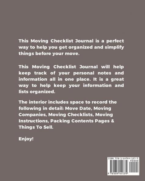 Moving Checklist: Moving To A New Home Or House Keep Track Of Important Details & Inventory List Track Property Move Journal Log & Record Book Planner Notebook