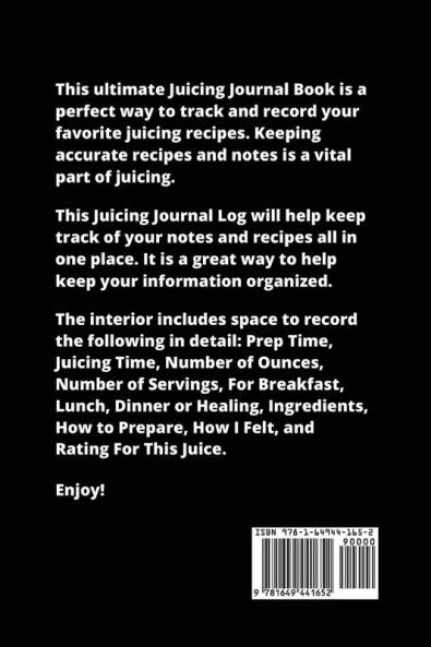Juicing Journal: Blank Juice Recipe Log Book Write Your Favourite Smoothie Recipes Gift Cleanse Health Notebook
