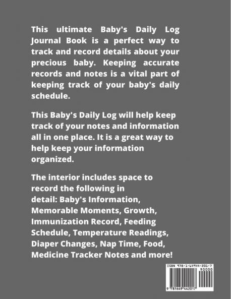Baby's Daily Log: Baby Tracker Book Schedules Track Sleep Diaper & Feedings Health Logbook Shower Gift Record Newborn Firsts Journal For Parents Newborn Keepsake Logbook