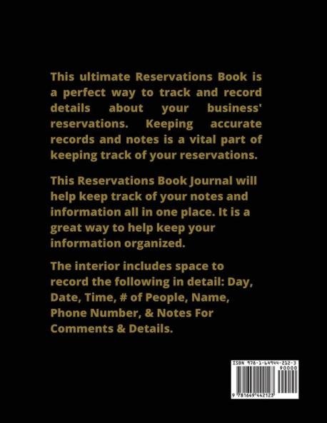 Reservations Book: Restaurant Reservation Record Guest Table Log Restaurants Hostess Booking Journal Notebook Logbook