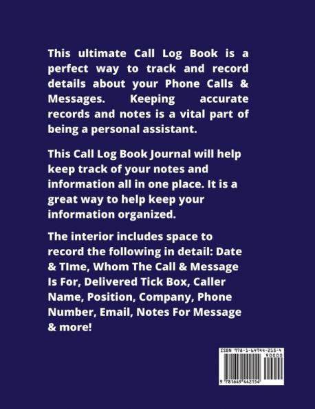 Phone Call Log: Phone Memo Message Book Record 3 Telephone Messages Per Page Calls Tracker Keeping Track Voice Mail Journal Notebook