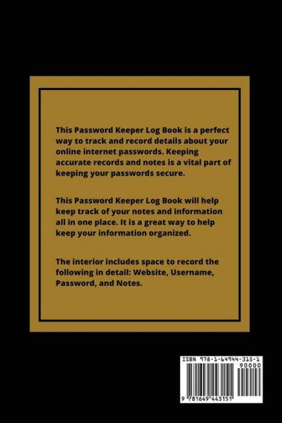 Password Keeper: Keep Internet Passwords Website Address and Usernames Information Logbook Organizer Record Book Notebook Journal