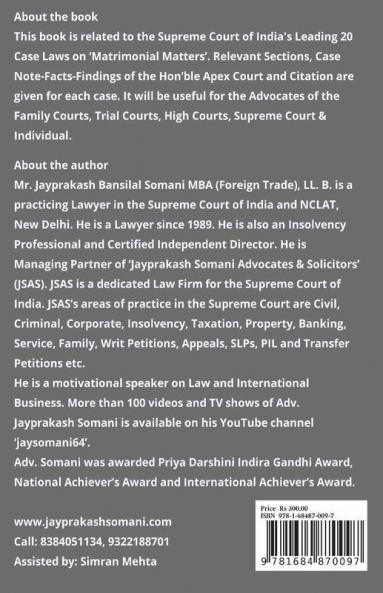 ‘Matrimonial Matters’ Supreme Court’S Latest Leading Case Laws: Case Notes- Facts- Findings Of Apex Court Judges & Citations: Case Notes- Facts- Findings Of Apex Court Judges And Citations