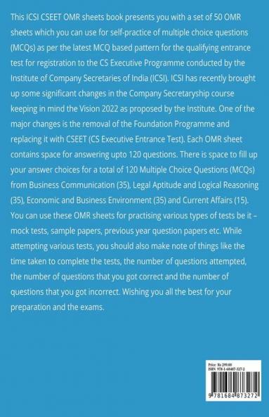 Icsi Cseet Set Of 50 Omr Sheets (120 Mcqs Each) Self Practice Mock Tests Previous Year Sample Papers: Company Secretaryship Cs Executive Programme Exam