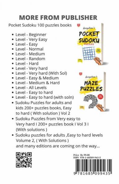 Pocket Sudoku Puzzles [ All Levels ] : Combo Of 100 Puzzles Of All Levels[ Omni Sudoku ] Beginner Very Easy Easy Normal Medium Random Hard Very Hard Evil Volume 1