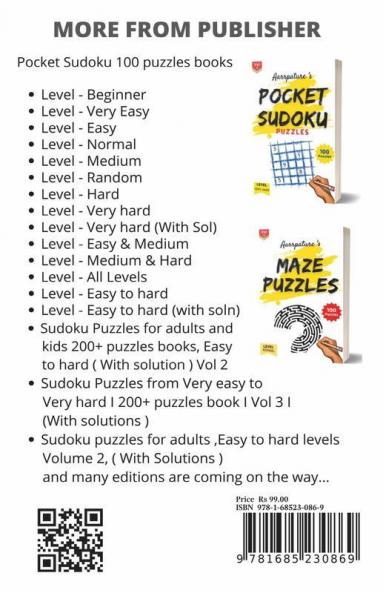 Pocket Sudoku Puzzles [Random Level] : Combo Of 100 Random Sudoku Puzzles For Kids And Adults Volume 1