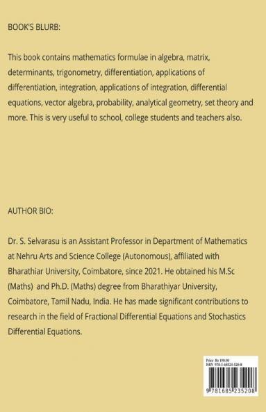 Mathematics Formulae - All In One: For School Students College Students And Teachers