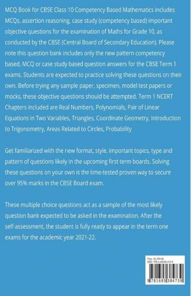 Term 1 Mcq Maths Class 10 Cbse Chapterwise Objective Question Bank For Boards : New Pattern Multiple Choice Assertion Reason Case Study Grade 10 Exams