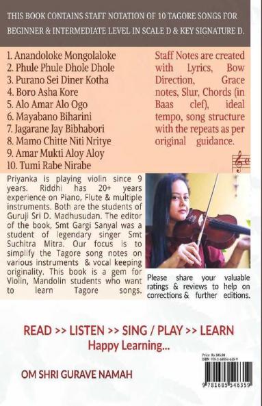 Violin Notation for Tagore Songs Learn Rabindranath Tagore Songs in Staff Notation for Vocal / Instrumental - Violin Mandolin and any D Scaled Instruments (Key Signature D - Two Sharps)