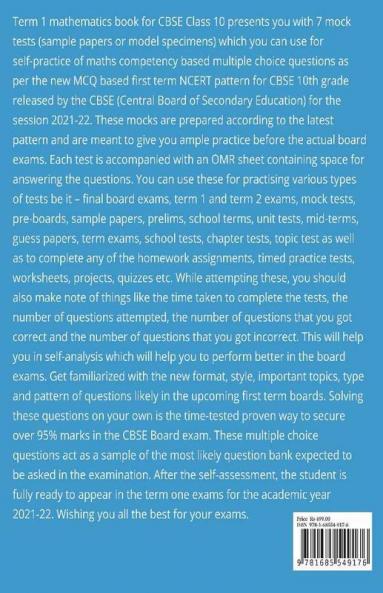 Term 1 Maths Class 10 CBSE 7 Mock Tests Sample Papers Practice MCQ Based Model Specimen Test Paper For Boards : New Pattern Mathematics Standard Multiple Choice Case Study Grade 10 Objective Guess ...