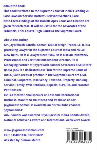 Service Matters' Supreme Court’S Latest Leading Case Laws : Case Notes- Facts- Findings Of Apex Court Judges And Citations
