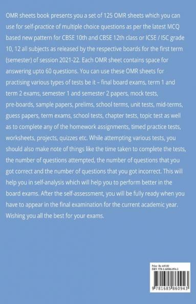 125 OMR Sheets (60 Questions each) for MCQ Mock Tests Sample Papers Preboards Prelims Unit Specimen Test : Self-practice MCQs for All Subjects Worksheets Class 10 Grade 12 CBSE Term 1 ICSE ISC Seme...