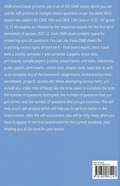 325 OMR Sheets (60 Questions each) for MCQ Mock Tests Sample Papers Preboards Prelims Unit Specimen Test : Self-practice MCQs for All Subjects Worksheets Class 10 Grade 12 CBSE Term 1 ICSE ISC Seme...