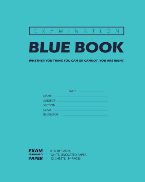 Examination Blue Book Wide Ruled 12 Sheets (24 Pages) Blank Lined Write-in Booklet (Royal Blue)