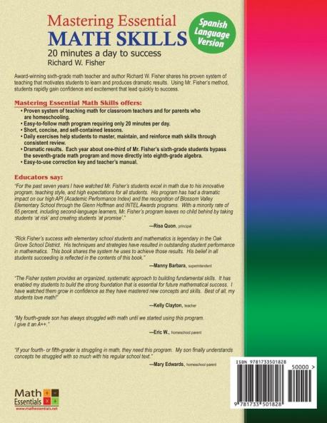 Pre-Algebra Concepts Mastering Essential Math Skills Spanish Language Version