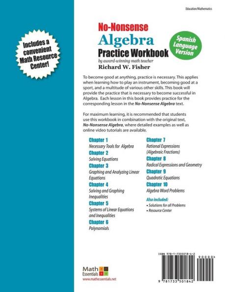No-Nonsense Algebra Practice Workbook Spanish Language Version