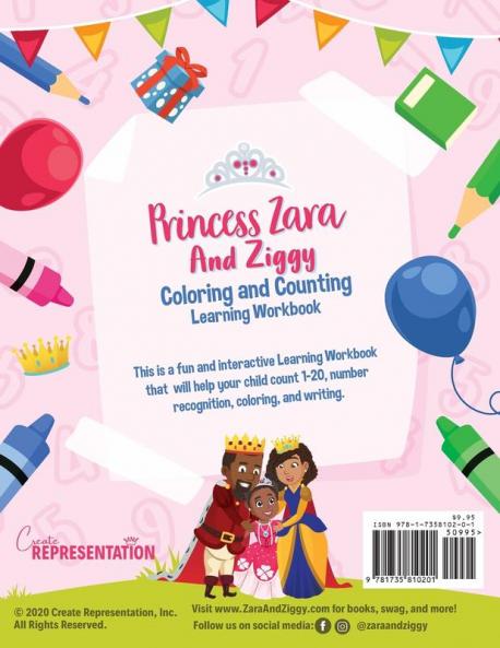 Princess Zara and Ziggy Coloring and Counting Learning Workbook