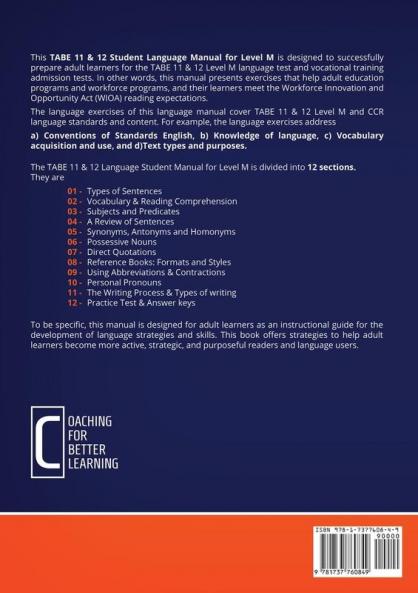 TABE 11 and 12 STUDENT LANGUAGE MANUAL FOR LEVEL M