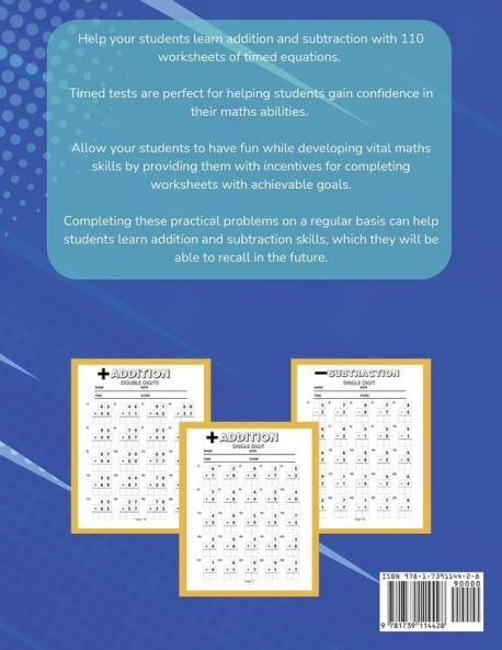Addition and Subtraction Maths Workbook | Kids Ages 5-8 | Adding and Subtracting | 110 Timed Maths Test Drills| Kindergarten Grade 1 2 and 3 | Year 1 23 and 4 | KS2 | Large Print | Paperback