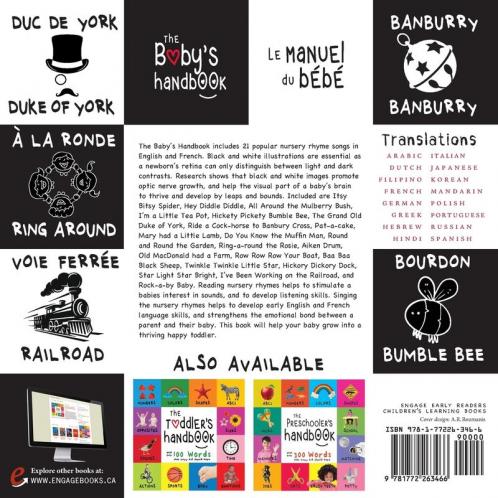 The Baby's Handbook: Bilingual (English / French) (Anglais / Français) 21 Black and White Nursery Rhyme Songs Itsy Bitsy Spider Old MacDonald ... Early Readers: Children's Learning Books