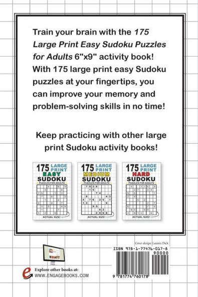 175 Large Print Easy Sudoku Puzzles for Adults: Only One Puzzle Per Page! (Pocket 6x9 Size)