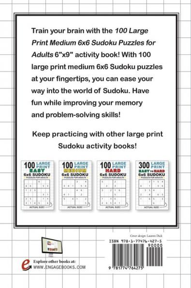 100 Large Print Medium 6x6 Sudoku Puzzles for Adults