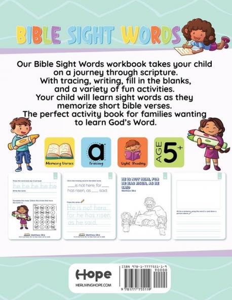 Bible Sight Words Practice Workbook: Kids Bible adventure Workbook. Kindergarten to Grade One Letter Tracing Spelling and Reading Practice. Ages 4-8