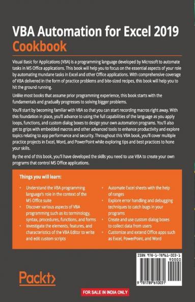 VBA Automation for Excel 2019 Cookbook