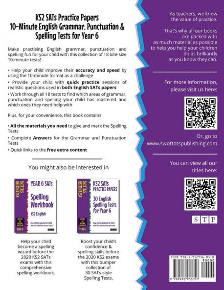 KS2 SATs Practice Papers 10-Minute English Grammar Punctuation and Spelling Tests for Year 6