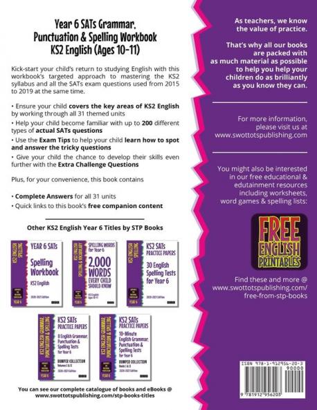Year 6 SATs Grammar Punctuation and Spelling Workbook KS2 English Ages 10-11