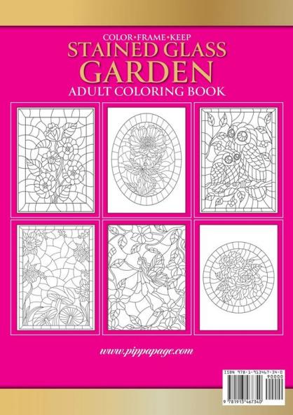 Color Frame Keep. Adult Coloring Book STAINED GLASS GARDEN