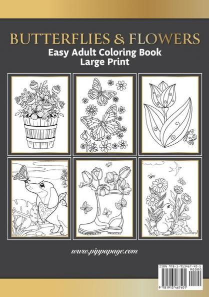 Large Print Easy Adult Coloring Book BUTTERFLIES & FLOWERS