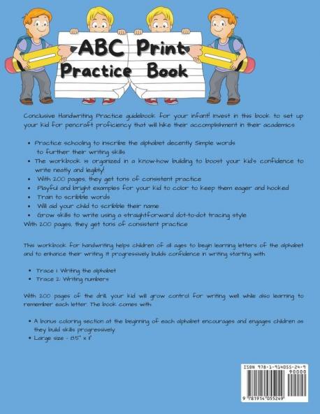 ABC Print Handwriting Practice Book for kids: Preschool writing Workbook for Pre K Kindergarten and Kids Ages 3-5