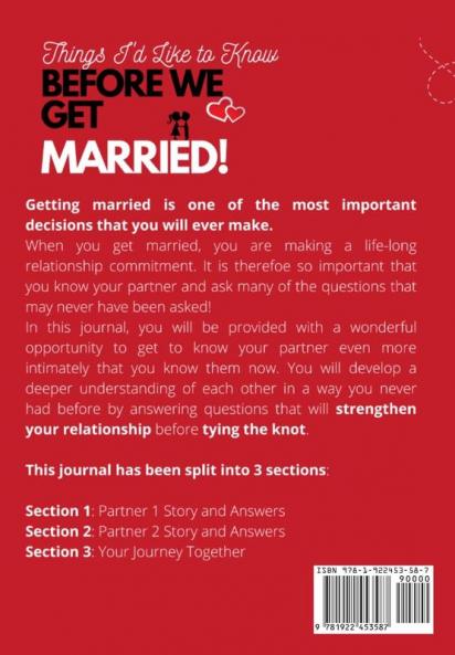 Things I'd Like to Know Before We Get Married: Questions You Need to Ask and Things You Need to Know Before Your Wedding Day A Guided Couple's Journal.