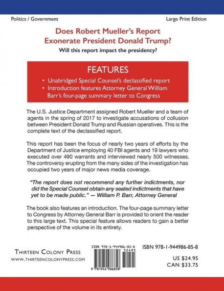 The Mueller Report: Large Print Edition Final Special Counsel Report of President Donald Trump & Russia Collusion