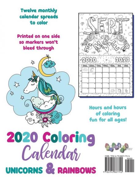 2020 Coloring Calendar Unicorns & Rainbows