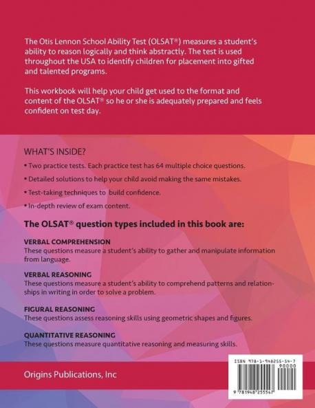 2 Practice Tests for the OLSAT Grade 3 (4th Grade Entry) Level D