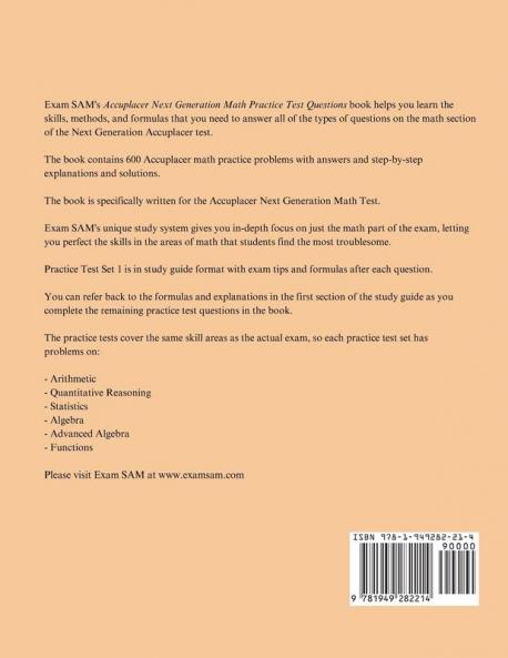 Accuplacer Next Generation Math Practice Test Questions: Next Generation Accuplacer Math Study Guide for Arithmetic Quantitative Reasoning ... and Functions with 400 Problems and Solutions