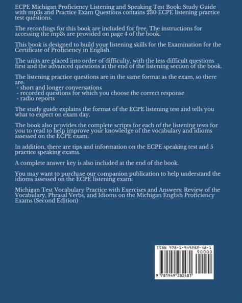 ECPE Michigan Proficiency Listening and Speaking Test Book: Study Guide with mp3s and Practice Exam Questions