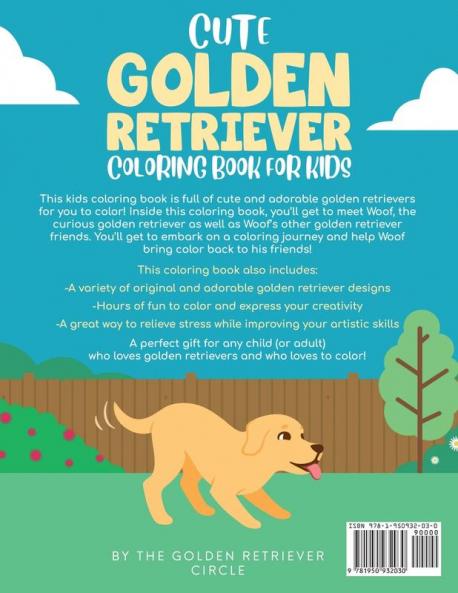 Cute Golden Retriever Coloring Book for Kids
